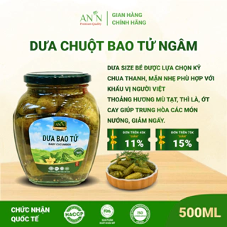 Dưa Chuột Bao Tử Ngâm F&G Food Size Đặc Biệt 4-7, Hũ 500ml Ăn Kèm Thịt Nướng, Làm Gỏi Trộn