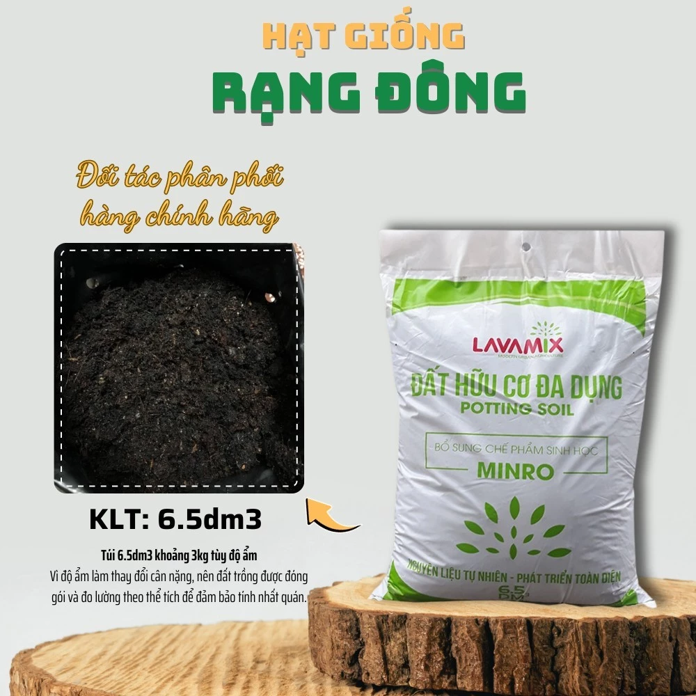 Đất Trồng Cây Lavamix (túi 6.5dm ~ 3kg) - Đất hữu cơ đa dụng trồng rau củ quả, cây kiểng trộn sẵn - Hạt giống Rạng Đông