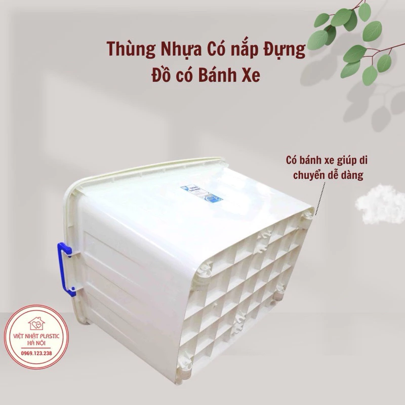 [sẵn.] Thùng nhựa có nắp có bánh xe . Thùng 55l: 60,5 x 42,5 x 31,5 (cm)  5326 .