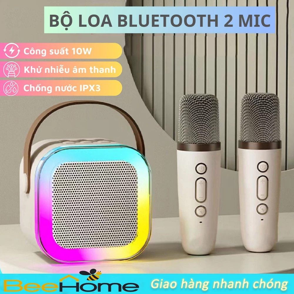 [Hàng Xịn] Loa Bluetooth Karaoke Mini K12 kèm 2 micro không dây Hát Karaoke Tại Nhà, Có Thể Thay Đổi Giọng , Dễ Sử Dụng