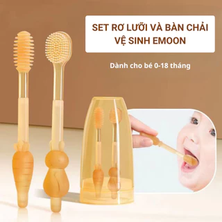 Set rỡ lưỡi, bàn chải đánh răng tưa lưỡi cho bé EMOON, Chất liệu silicon mềm mại êm ái, an toàn cho bé sơ sinh từ 0-18m