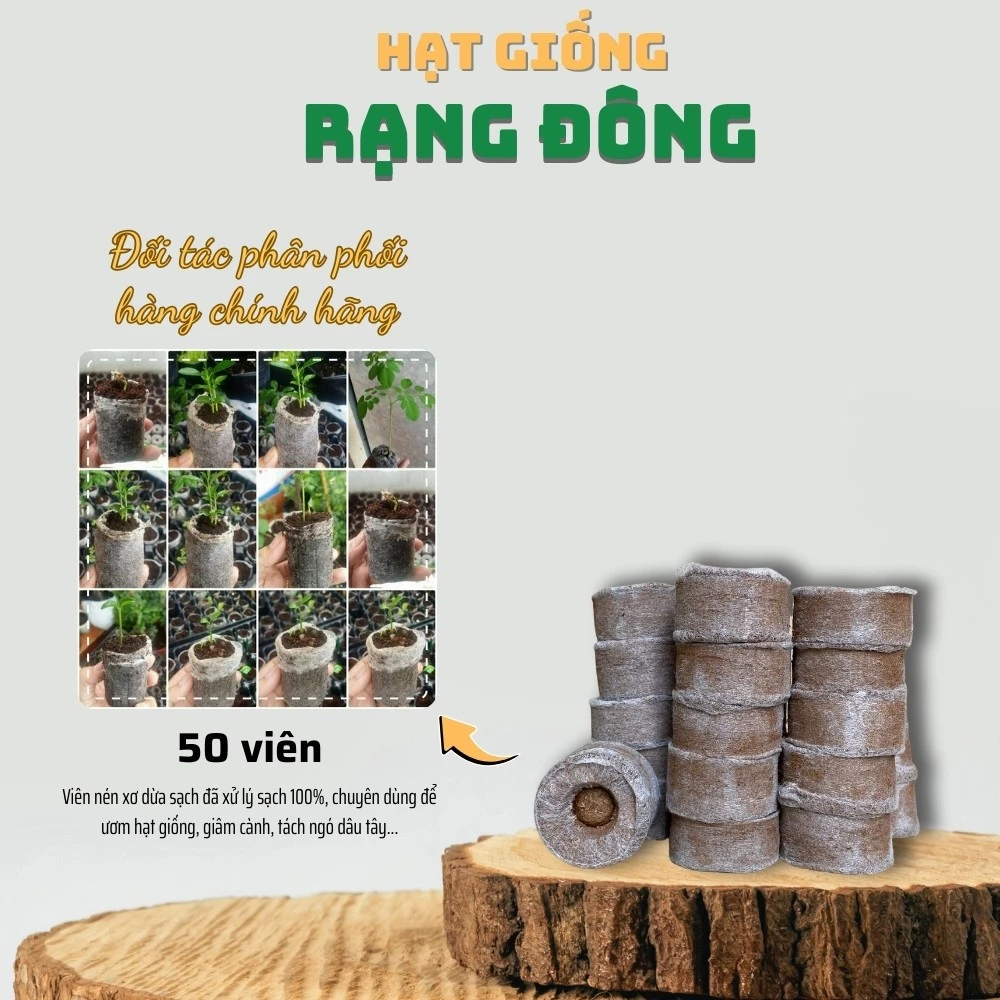 Viên Nén Xơ Dừa Ươm Hạt Giống (50 viên) viên nén sơ dừa tiện dụng, tiết kiệm thời gian, sạch 100% - Hạt giống Rạng Đông