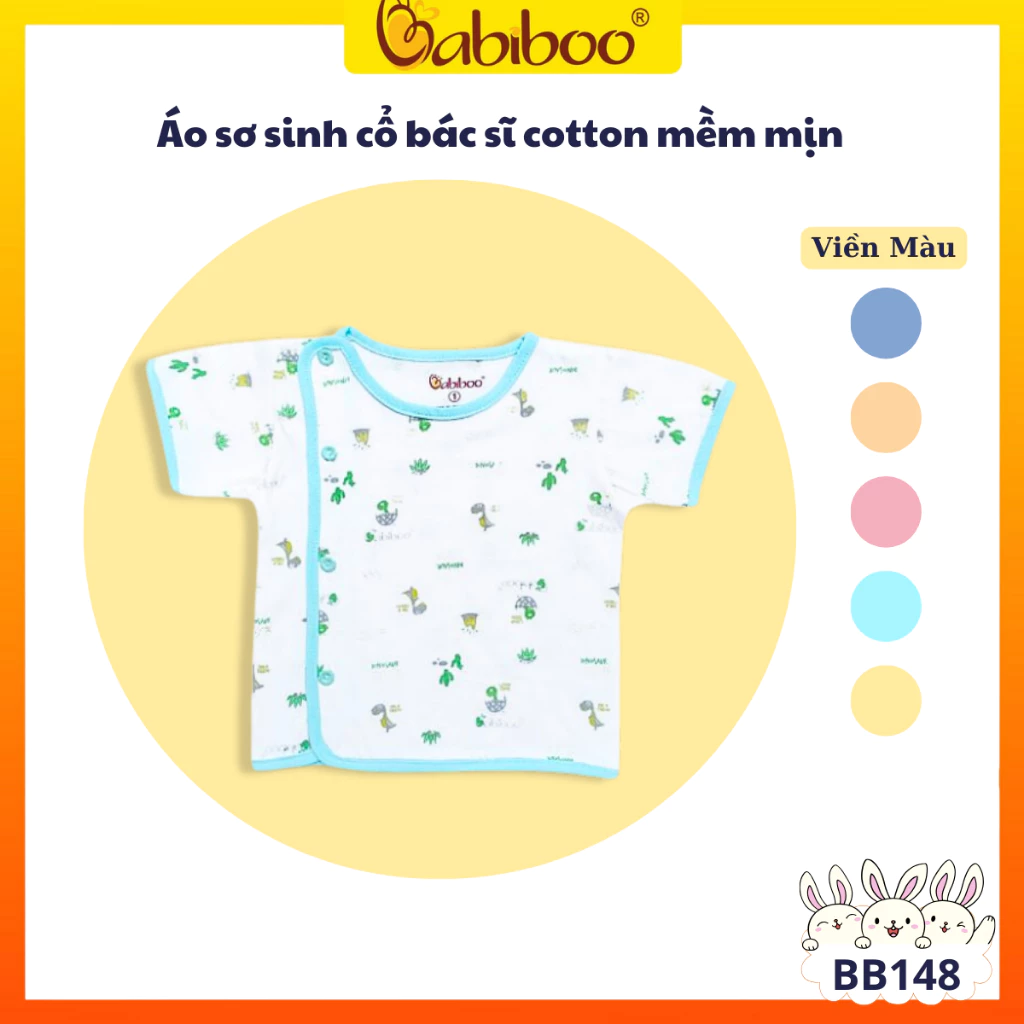 Áo sơ sinh Cotton tay ngắn bác sĩ viền màu in hình - BB148