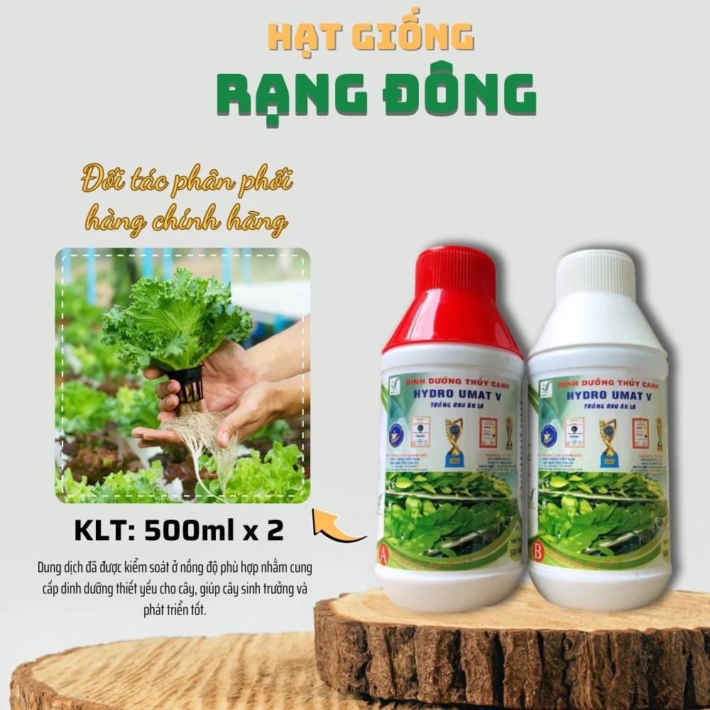 Dung Dịch Thủy Canh Hydro Umat (bộ 2 chai 500ml) - cung cấp dinh dưỡng cho rau ăn lá, rau ăn quả - Hạt giống Rạng Đông