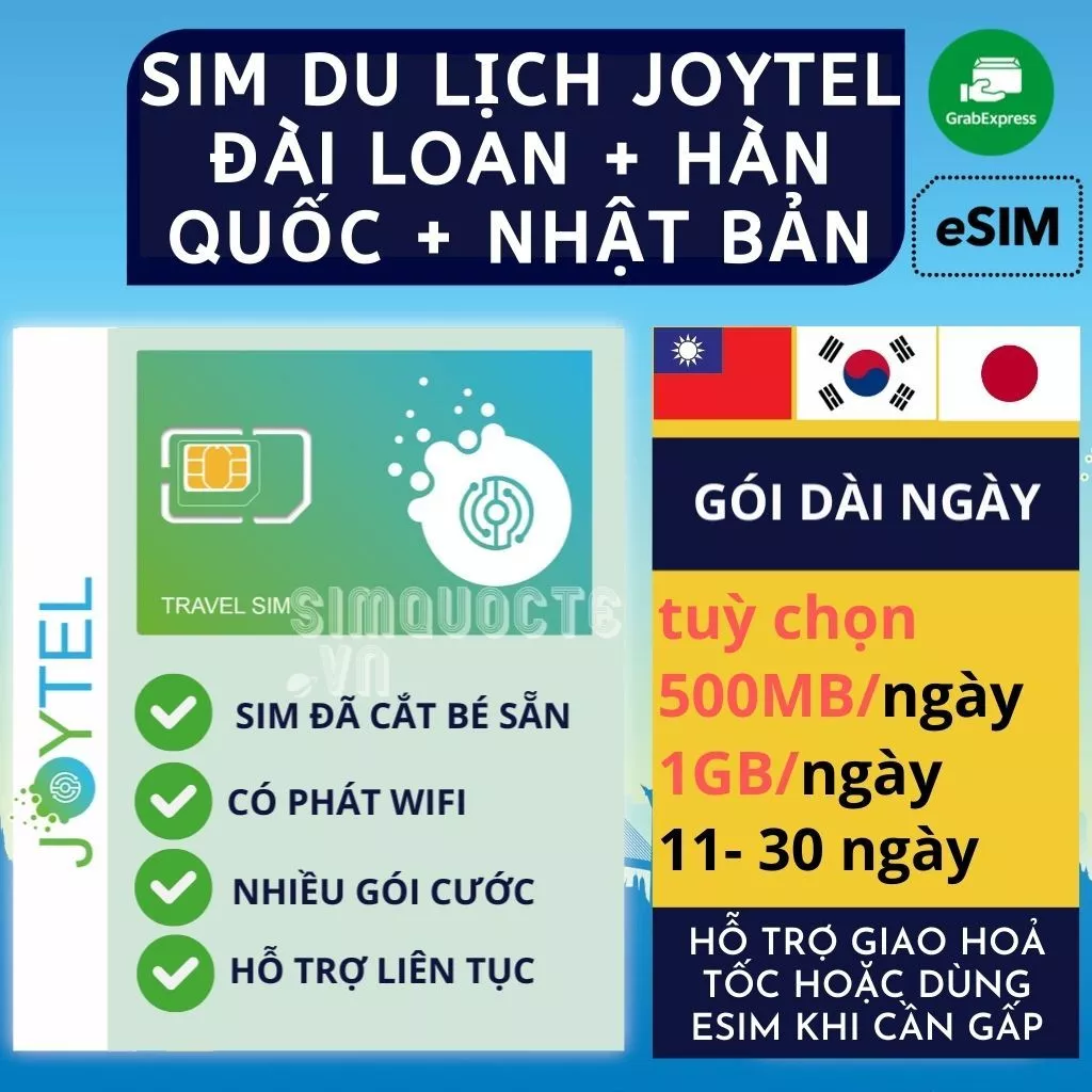 [GÓI DÀI NGÀY] Sim du lịch Đài Loan Nhật Bản Hàn Quốc tốc độ cao 4G 5G tuỳ chọn 10/15/20/30 ngày HÃNG JOYTEL