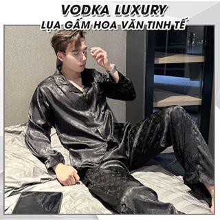 Đồ ngủ nam pijama nam dài tay lụa gấm mềm mại màu đen sang trọng LV14 - Vodka Luxury