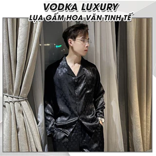 Đồ ngủ nam pijama nam mặc nhà chất lụa gấm mềm màu đen sang trọng, quý phái LV14  - Vodka Luxury