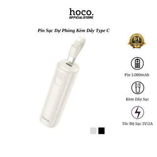 Pin Sạc Dự Phòng Mini Hoco J113, Tích Hợp Dây Sạc Type-C, Dung Lượng 5000mAh, Đèn Led Hiển Thị Pin - Hàng Chính Hãng