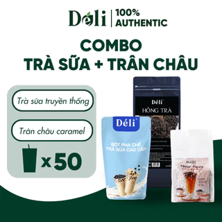 Trà sữa trân châu caramel Déli [ COMBO 3 MÓN]: hồng trà, bột sữa, trân châu