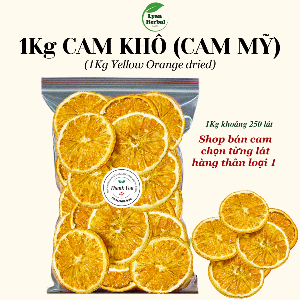 1Kg Cam khô (Cam Mỹ lát to) cắt lát làm trà thảo mộc, trang trí decor thức uống, detox cam giảm cân