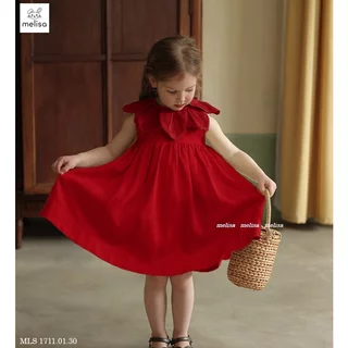 váy bé gái linen màu đỏ bâu hình cánh hoa Melisa