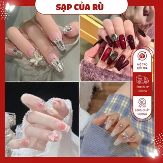 [Nails nghỉ hè] Set nails dài SLAYS, móng tay giả đính đá FREE 5 món phụ kiện