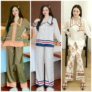 Đồ bộ pijama lụa xước TK 2CE tay ngắn, cổ nhọn