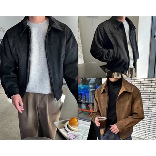 Áo Khoác Jacket Da Lộn Trơn Form Crop Unisex Nam Nữ