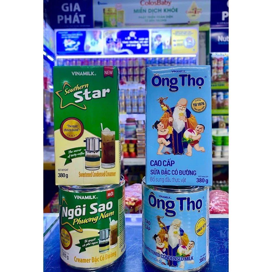 Sữa đặc Ngôi Sao 380g, Ông Thọ 380g hộp giấy, lon