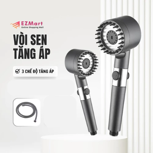 Vòi Hoa Sen, Vòi Nhà Tắm Tăng Áp Lực Nước Chất Liệu Mạ Inox Chống Gỉ Tay Cầm Đen Nhám 4 Chế Độ Xả Nước Kèm Dây