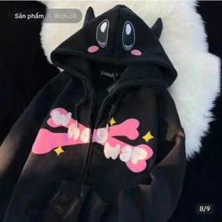 Áo khoác hoodie zip, áo hoodie nam nữ in chữ nổi nón mắt mèo from rộng cute