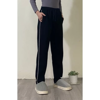 Quần dài thể thao nam ống suông viền trắng chất nỉ tăm kiểu dáng baggy dày dặn, quần unisex nam nữ thời trang (Ảnh thật)