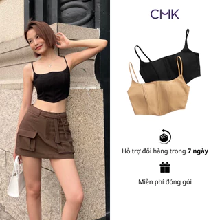 Áo corset kaki hai dây CHICMONKI dây kéo sau lưng (2 màu) - HEIDI TOP CMT800