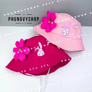 Bé 3-5Tuổi/Vđ 52cm_Mũ bucket tai bèo vành trai gái trẻ em phungvyshop-nón BO kaki THỎ TÍM HOA HỒNG