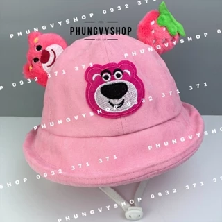 BéTrên4Tuổi/Vđ 54cm_Mũ bucket tai bèo vành gái trẻ em phungvyshop-nón BO lotso NHUNG NỈ VÀNH LẬT MATTO TAI DÂU GẤU