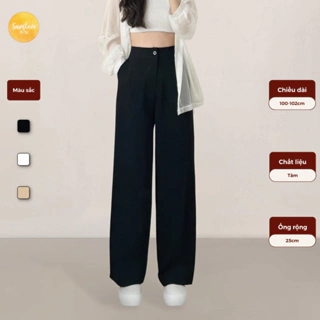 Quần culottes ống rộng nữ suông dài chất dày cao cấp lưng cao cài nút Sun pant hình thật