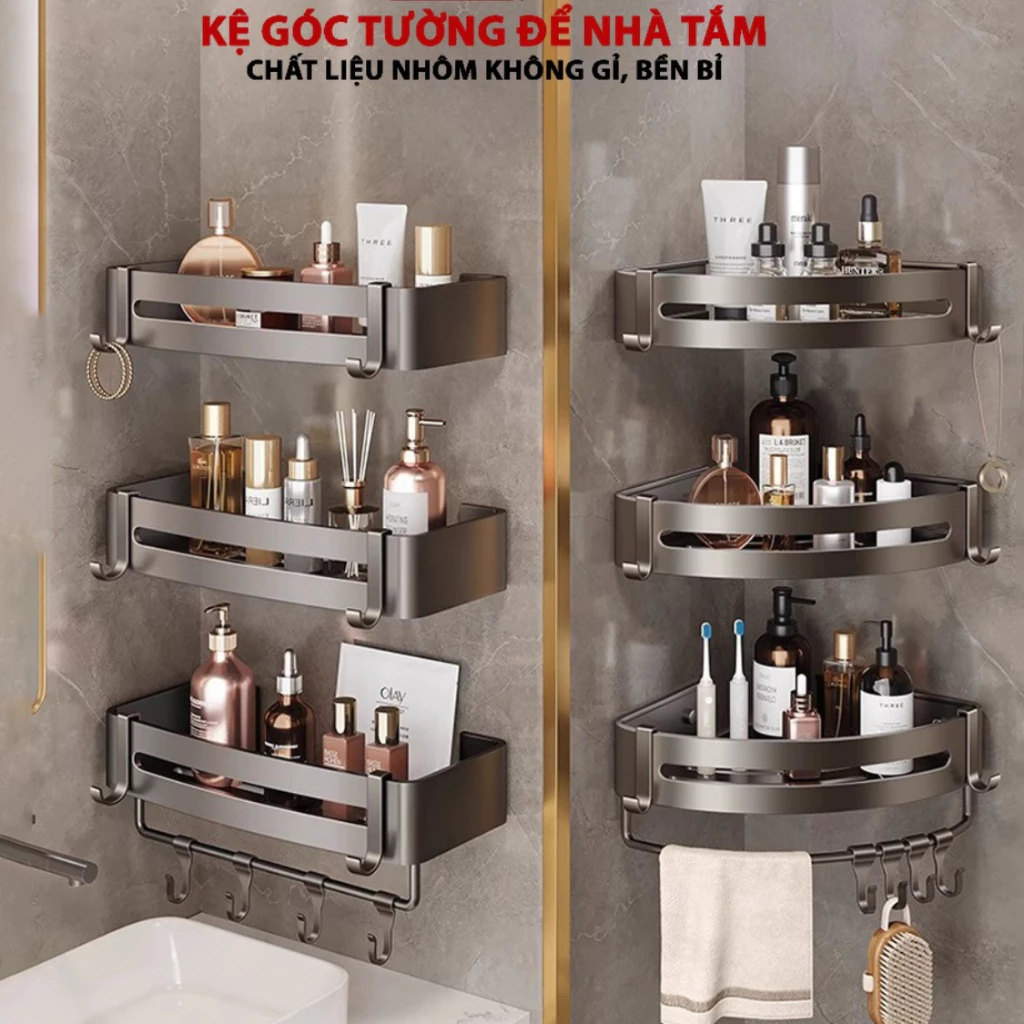 Kệ Góc Nhà Tắm Dán Tường Kệ Để Đồ Đa Năng, Sử Dụng Cho Phòng Tắm, Nhà Bếp, Chất Liệu Nhôm Hàng Không