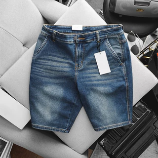 Quần short jean nam túi đứng cổ điển ngang gối slim co giãn chất bò xịn