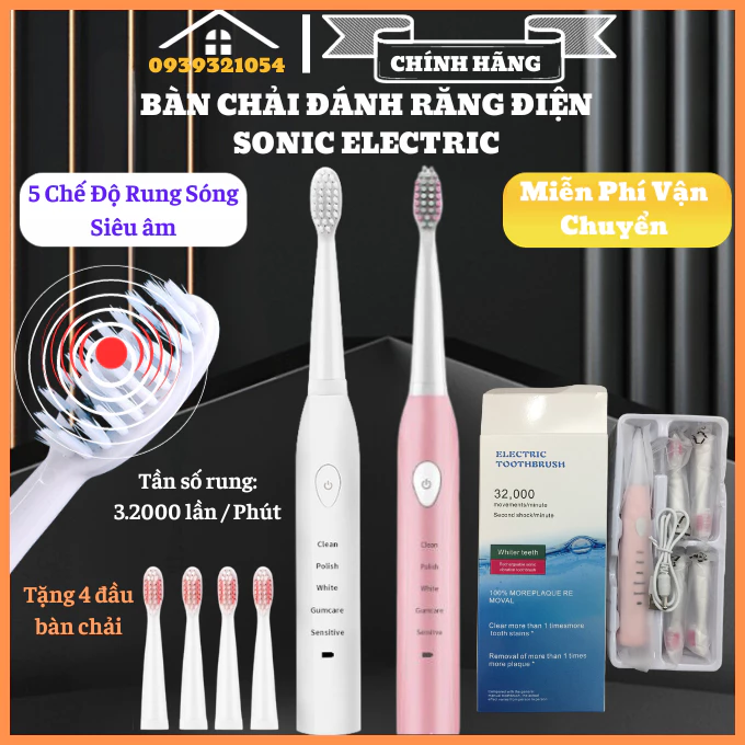 [Freeship-giá hủy diệt] Bàn chải điện SONIC ELECTRIC 5 mức độ , Bàn chải đánh răng điện cao cấp chóng thấm nước IPX7,