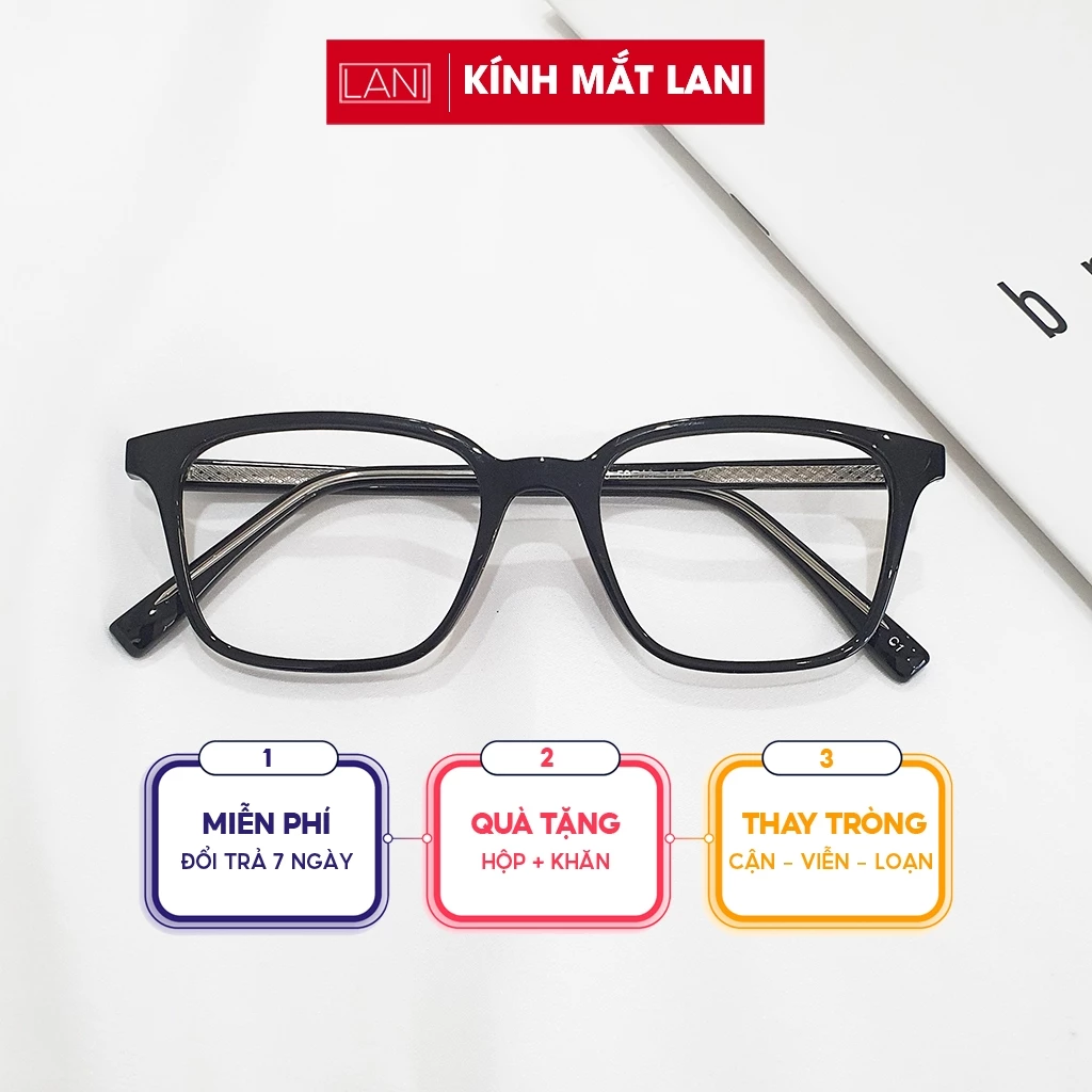 Gọng kính cận nam nữ dáng vuông lõi thép bền nhẹ LANI 792110 - Lắp mắt cận theo yêu cầu