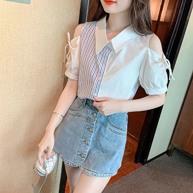 Áo Sơmi Lụa Hở Vai Phong Cách Hàn Quốc Siêu Xinh M17