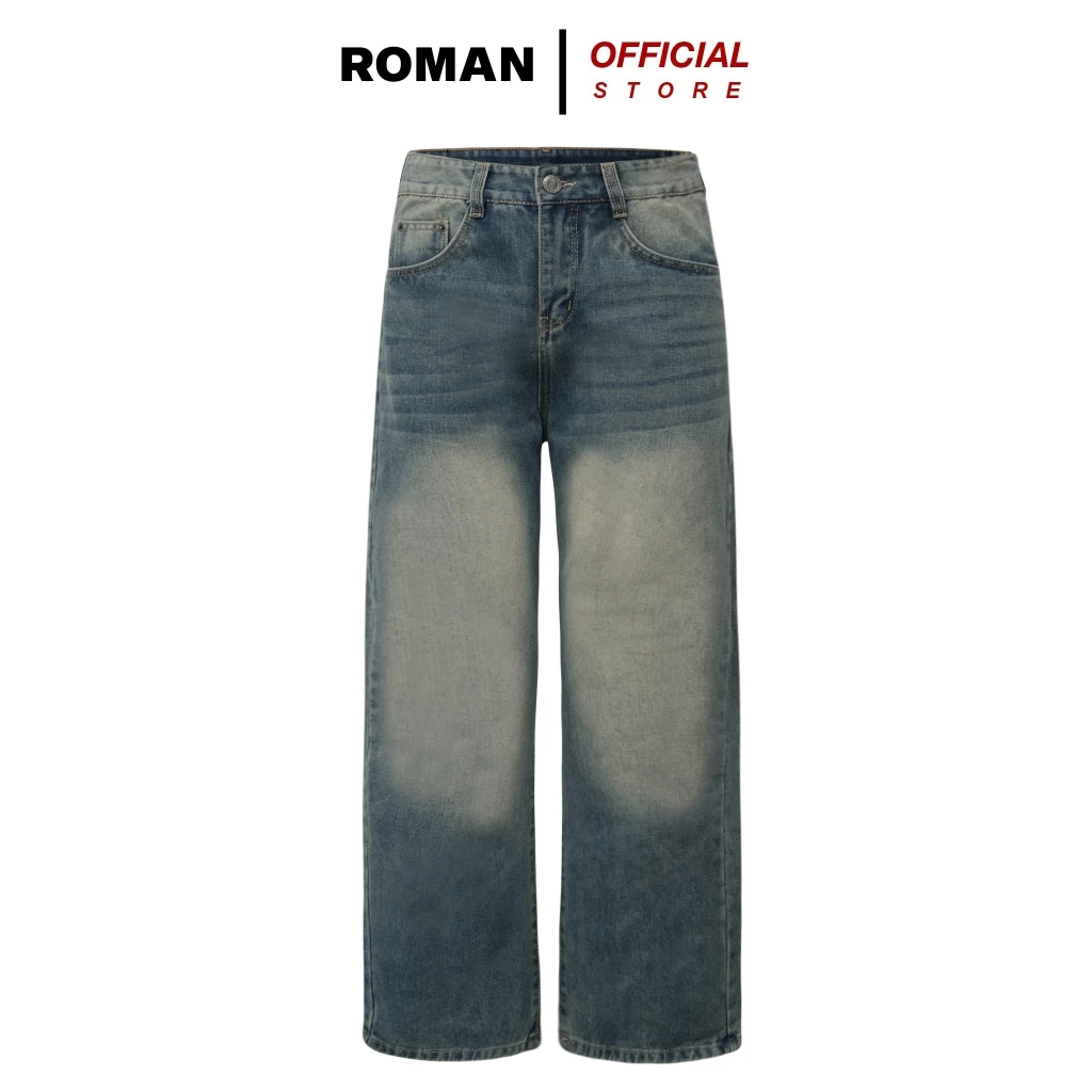Quần jean ống rộng nam nữ wash sky chất bò cao cấp ROMAN QJ02