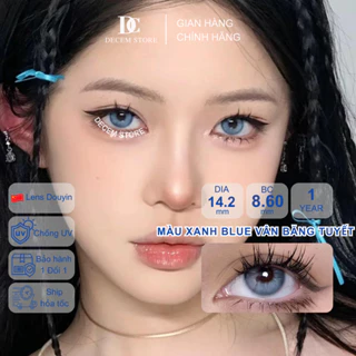 Kính áp tròng màu xanh blue vân băng tuyết 14.2mm BL1, contact lens mắt douyin cận độ giãn tròng vừa 1 năm Decem Store