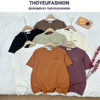 Áo thun nữ thêu chữ essential chất cotton lạnh form vừa Thoyeufashion  Áo phông cộc tay trơn cổ tròn basic AT310