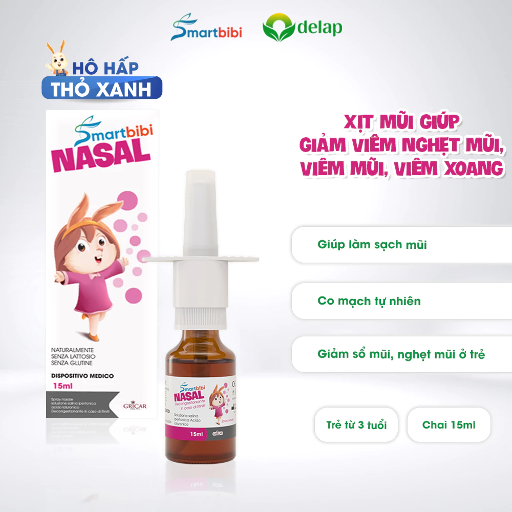 Xịt Mũi Smartbibi Nasal Giảm Nghẹt Mũi, Viêm Mũi, Vêm Xoang Không Khô Niêm Mạc Mũi Cho Bé 15ml