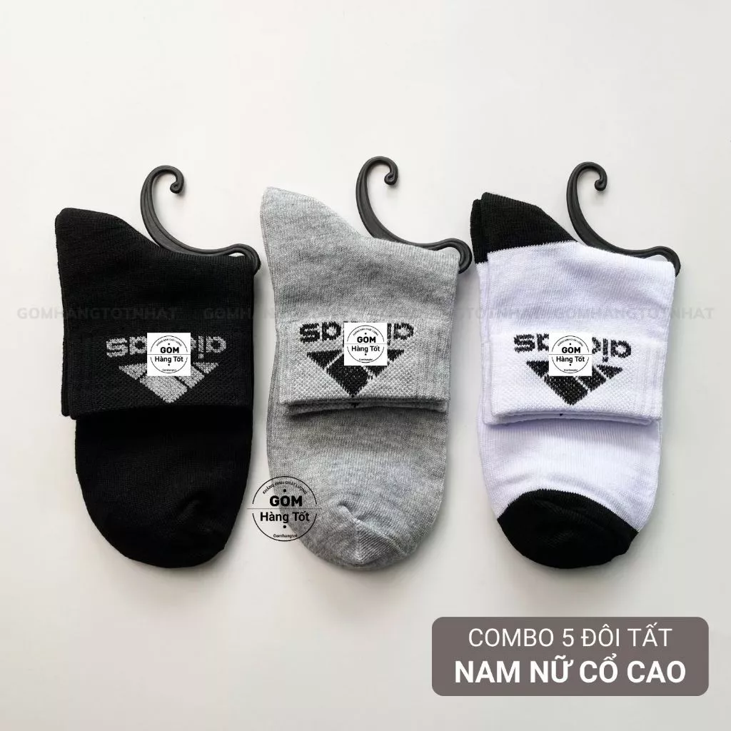 Set 5 đôi tất vớ nam nữ cổ cao GOM hàng VNXK, tất cổ cao nam nữ chất liệu cotton thoáng mát khử mùi - VOADICOCAO-CB5