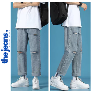 Quần Jean Nam Baggy Ống Rộng Rách Gối R3 Chất Vải Cao Cấp Dày Dặn The Jeans