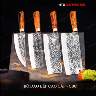 Bộ 4 loại dao nhíp xe  HTX DAO PHÚC SEN CBC rèn thủ công chuyên thái mỏng thịt cá