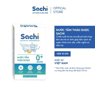 Nước tắm thảo dược SACHI dịu mát da, phòng rôm sảy, mẩn ngứa, hăm tã, bảo vệ làn da cho bé hộp 10 gói x 10ml