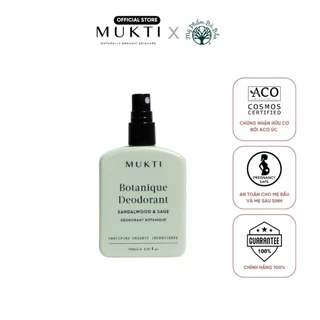 Xịt Khử Mùi Cơ Thể Hữu Cơ Mukti Botanique Deodorant Spray (100ml)