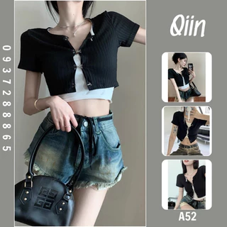 Set Áo Kiểu Nữ Croptop Tay Ngắn Kèm Áo Quây Bên Trong Phong Cách Hàn Quốc A52 [QIIN BOUTIQUE]