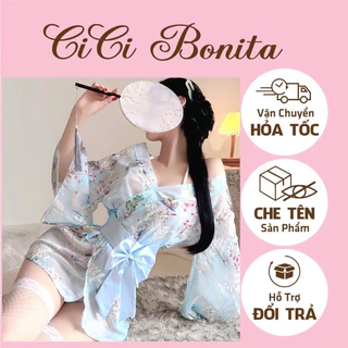 Áo choàng ngủ kimono sexy cao cấp màu xanh, hồng phối hoa cực xinh C11