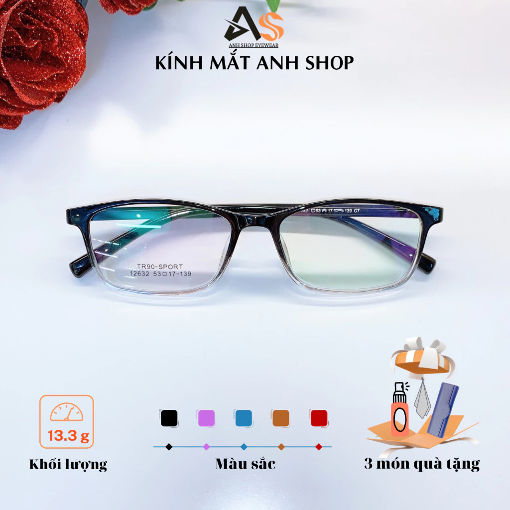 Kính vuông nhựa dẻo mềm mắt nhỏ thời trang nam nữ dễ đeo 12632A