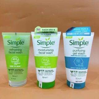 Sữa Rửa Mặt Simple - SRM Simple Chính Hãng Kind To Skin Refreshing Facial Wash Gel [Hàng nhập khẩu chính hãng]