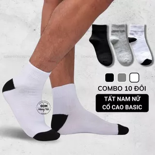 Combo 10 đôi tất trơn cổ cao nam nữ, vớ cao cổ chất liệu cotton dày dặn, co giãn khử mùi - TAT-TRONCAO-VNXK-CB10