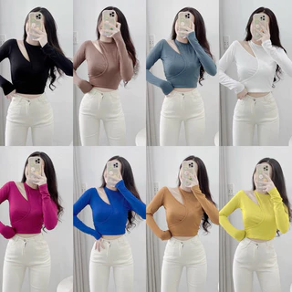 ÁO THUN CROPTOP NHŨ TAY DÀI KHOÉC VAI VIỀN KIỂU