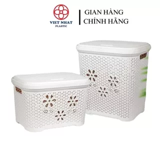 giỏ nhựa hoa có nắp đựng quần áo đồ chơi giỏ sọt nắp Việt Nhật mã 5159 - 5158.kimbao