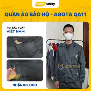 Quần áo bảo hộ lao động AGOTA QA11 vải kaki 3/1 dày dặn, bền bỉ khi sử dụng màu ghi chì phối vàng - Marin Safety