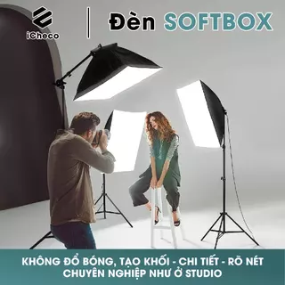 Đèn studio chụp ảnh sản phẩm livestream bán hàng quay video softbox led vuông hỗ trợ tản sáng đều 50x70cm ICHECO SB66TN