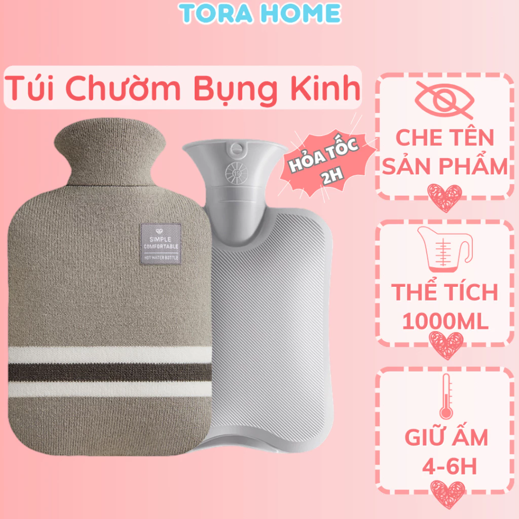 Túi chườm nóng lạnh đa năng, túi chườm giảm đau bụng kinh 1000ml 2 lớp bọc vải dệt dày dặn Tora Home